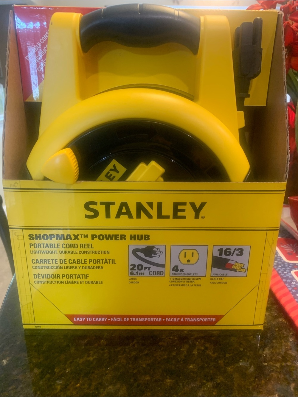 NEVER USED! Stanley Yellow and Black Portable Cord Reel Power Hub